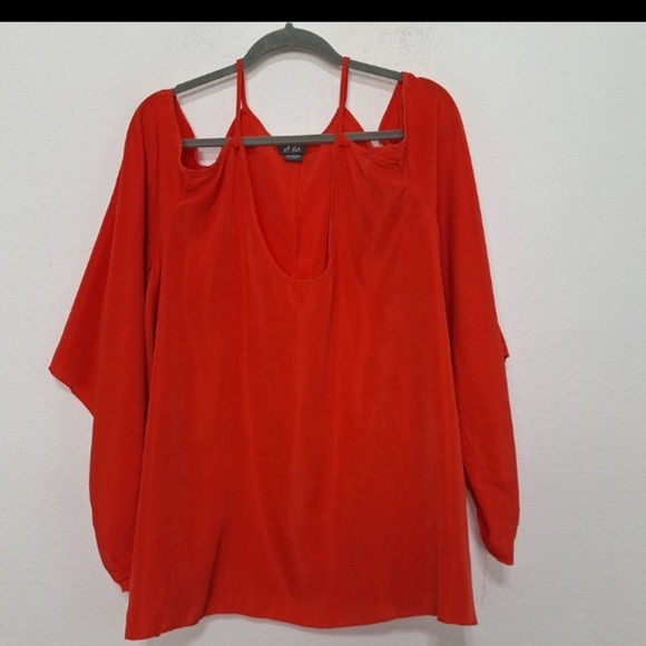 Dots Red Romantic Coquette Kimono Sleeve Cold Shoulder Pullover Blouse Size 3X - Picture 1 of 12